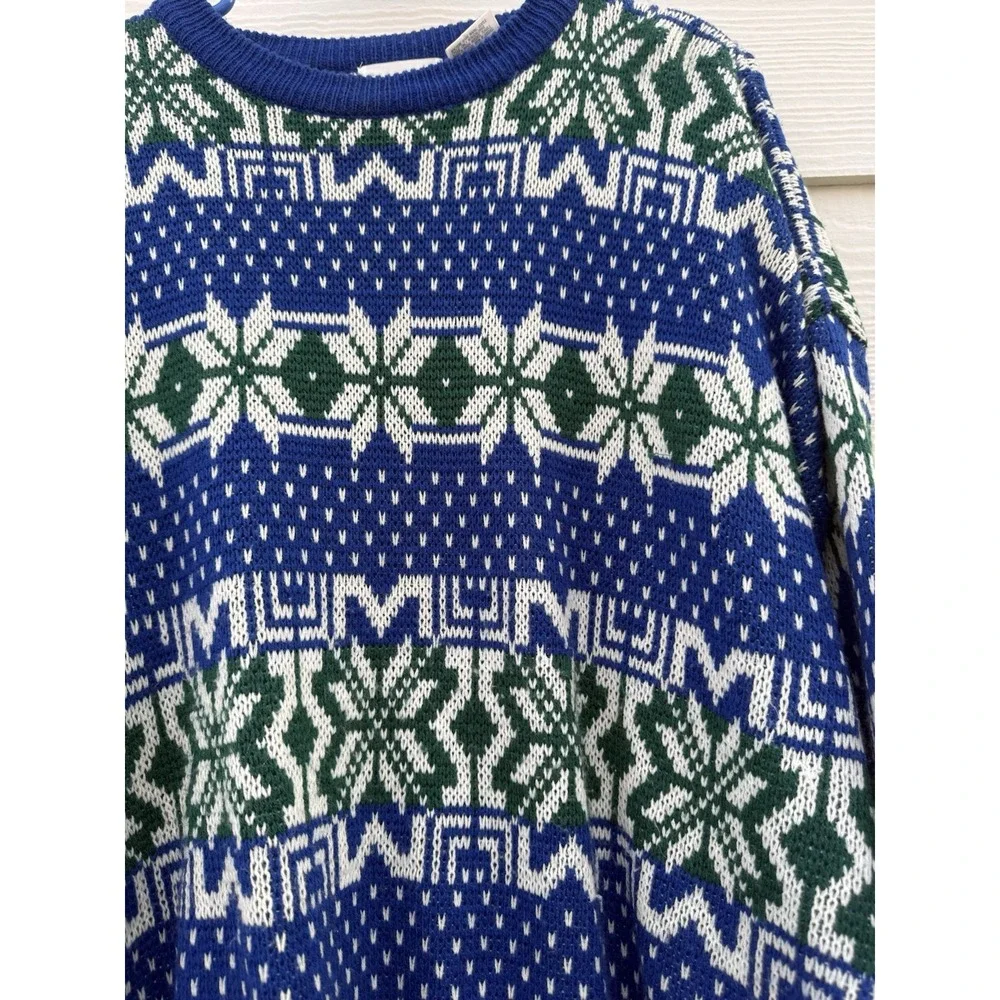 Vintage Puritan‎ Men Crewneck Pullover Sweater Blue Green Holiday Size XL
